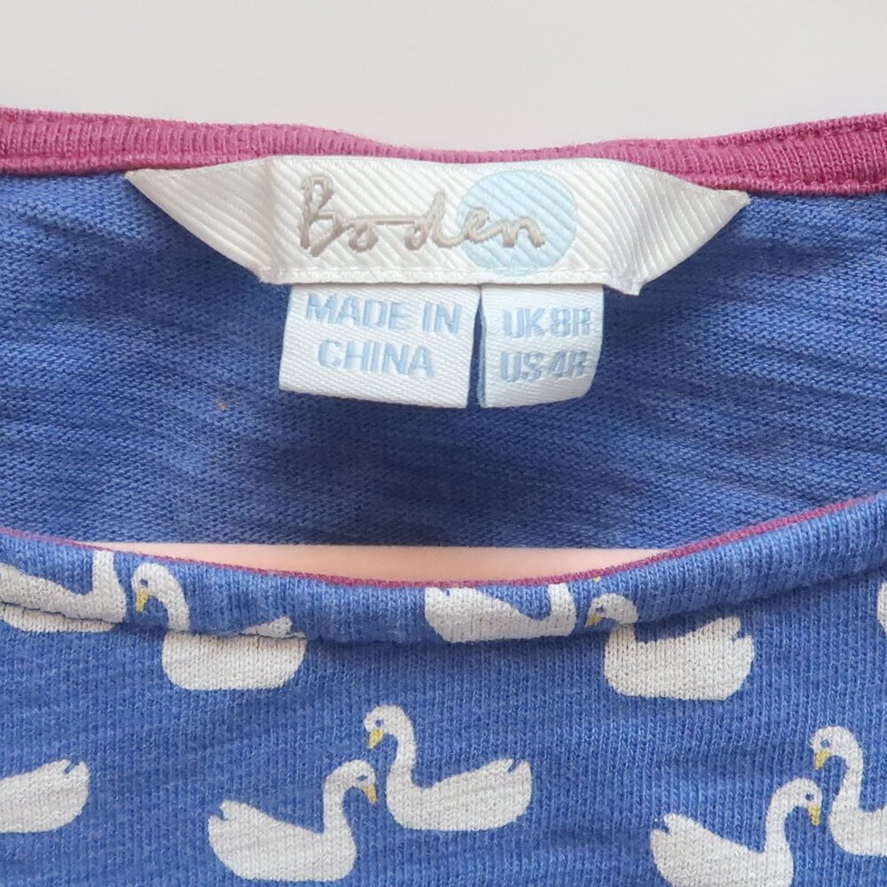 Boden Blue Swan Novelty Print Cotton Fit & Flare Dress Short Sleeve Casual 4 - Picture 4 of 7